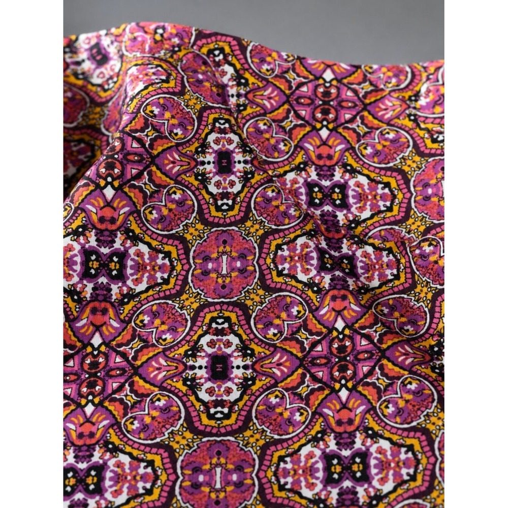Lands End Womens XS Pink Orange Medallion Split Neck Sleeveless Shift Dress - Picture 5 of 10